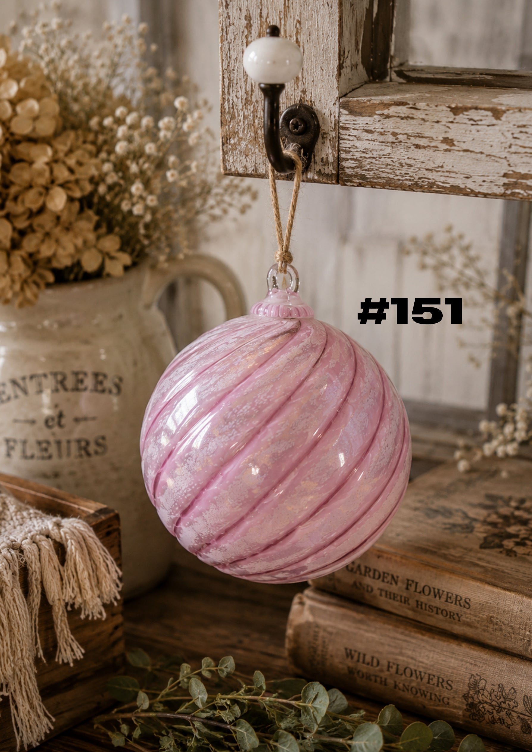 Pink Petal Swirl Hand-Blown Glass Ornament #151