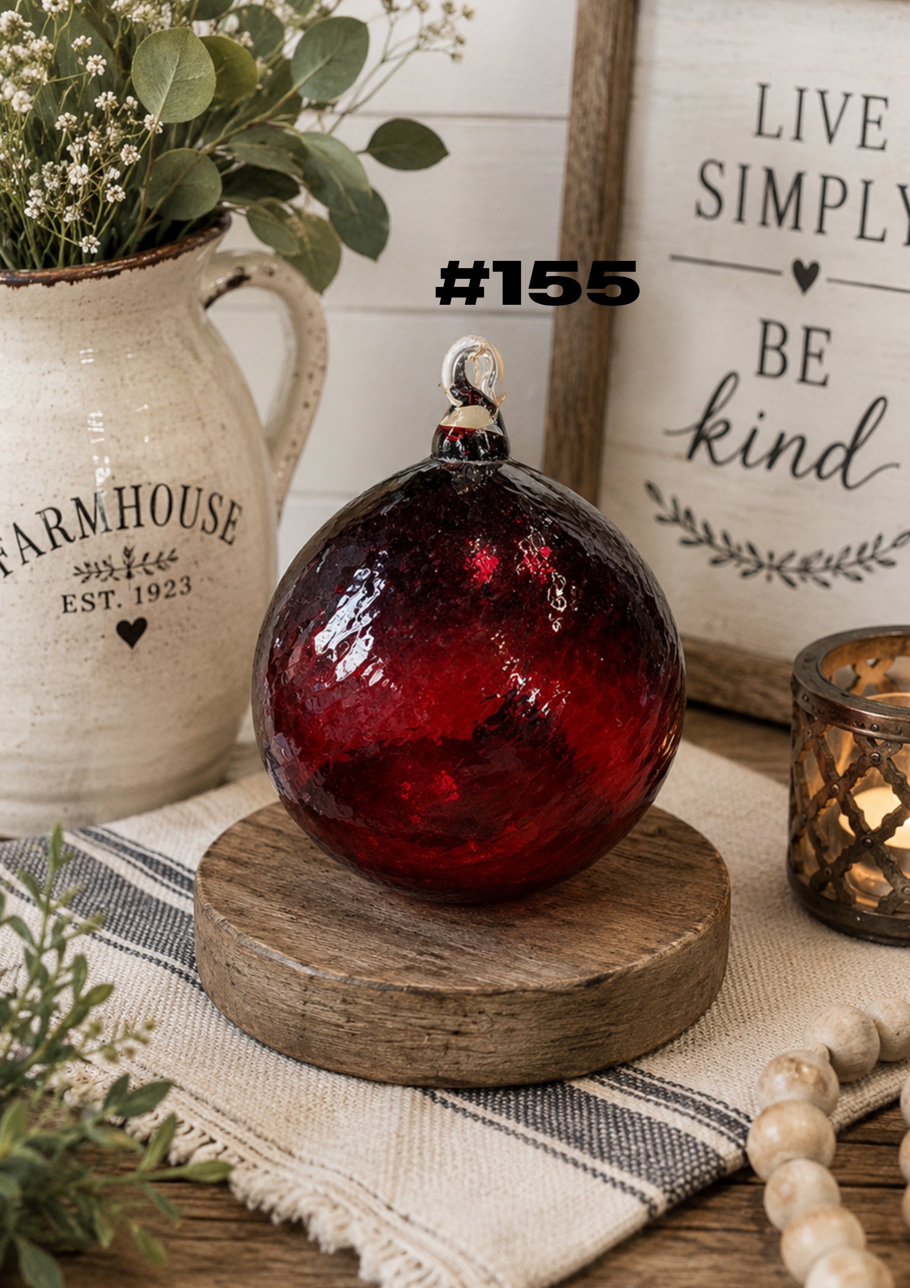 Crimson Ember Hand-Blown Glass Ornament #155