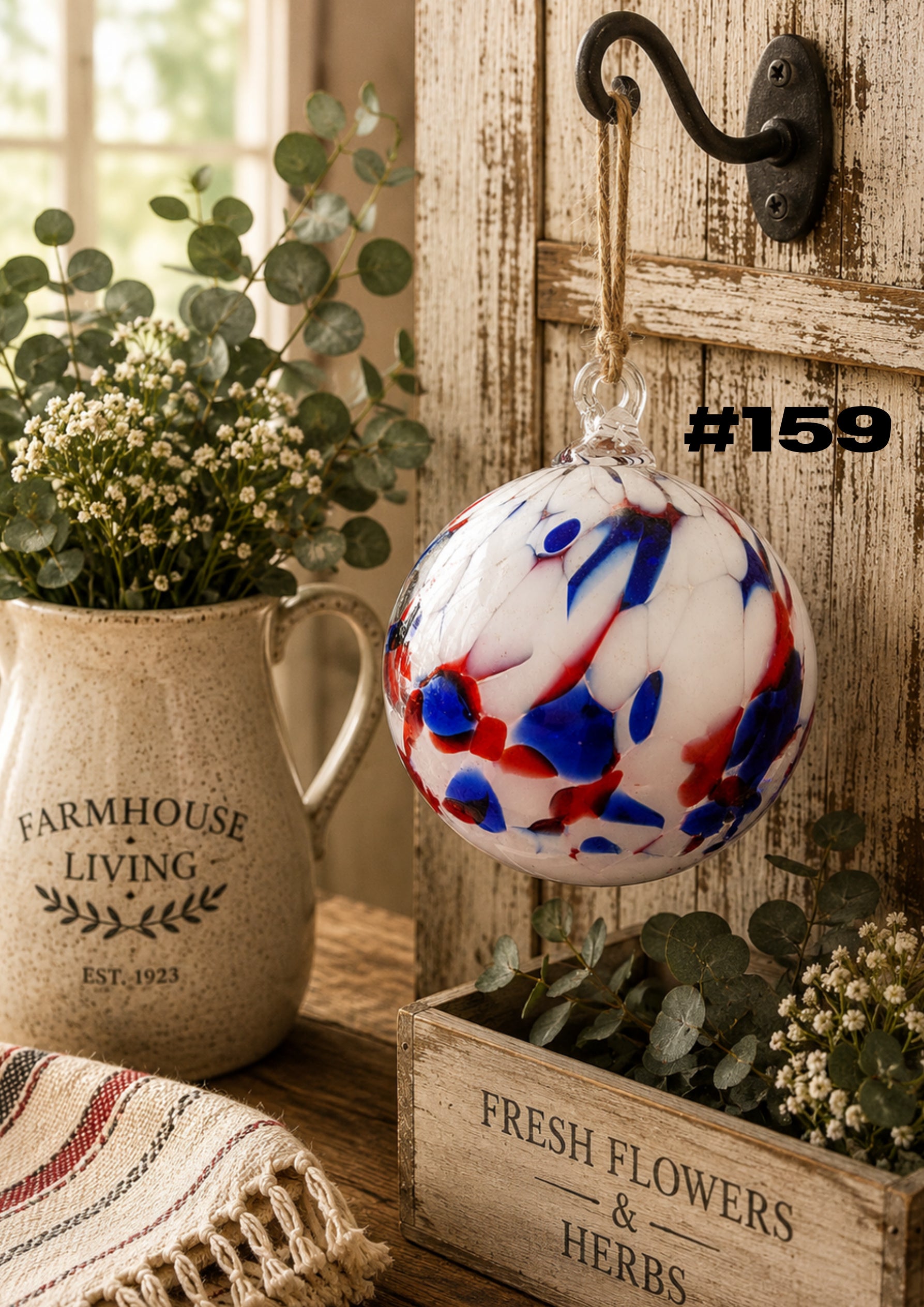 Patriotic Bloom Hand-Blown Glass Ornament #159