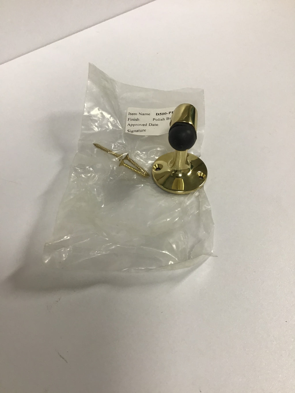 Brass door stop, rubber tipped