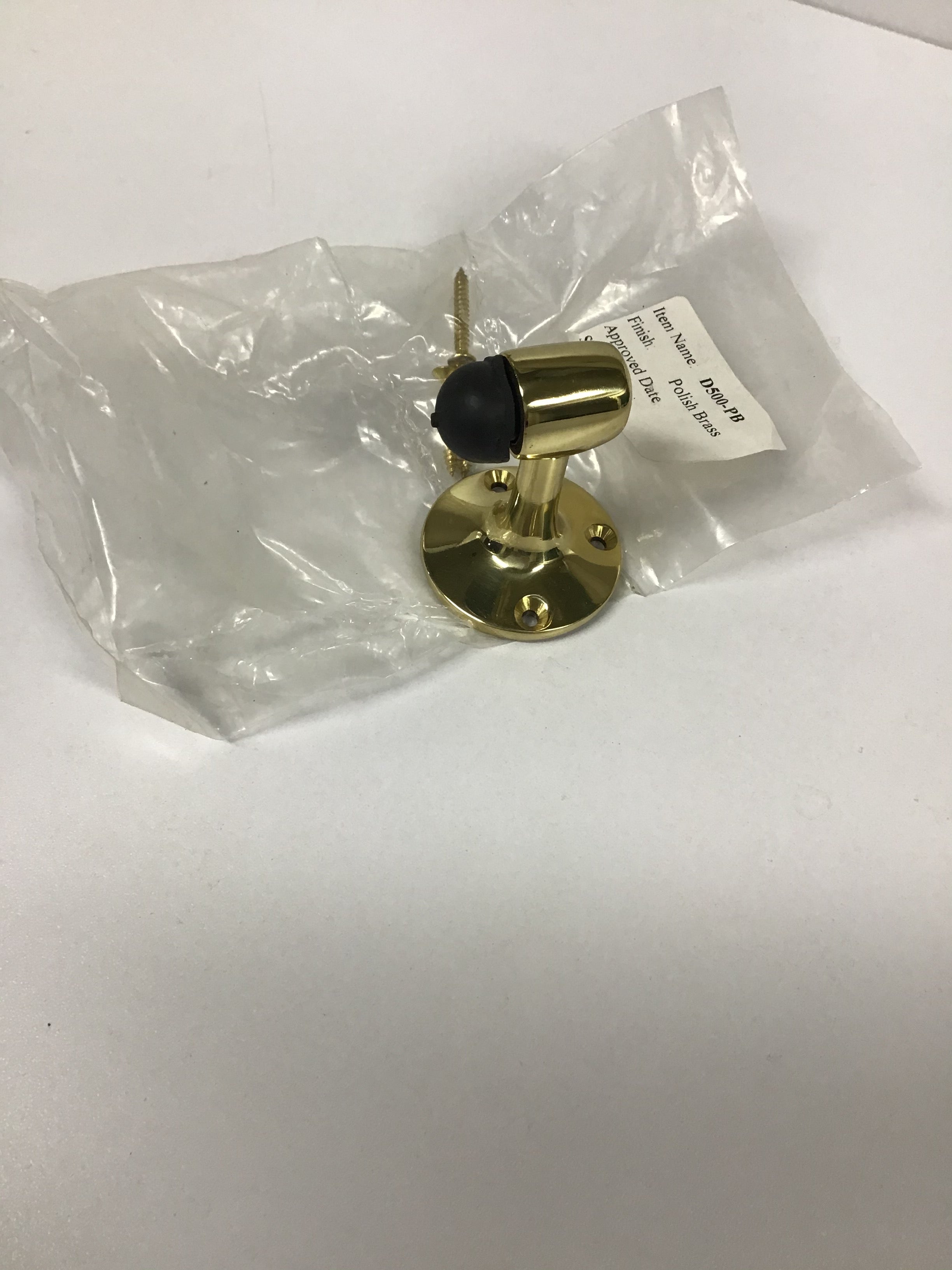 Brass door stop, rubber tipped