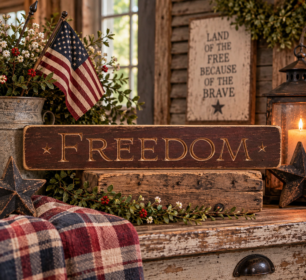 Freedom Rustic Americana Sign