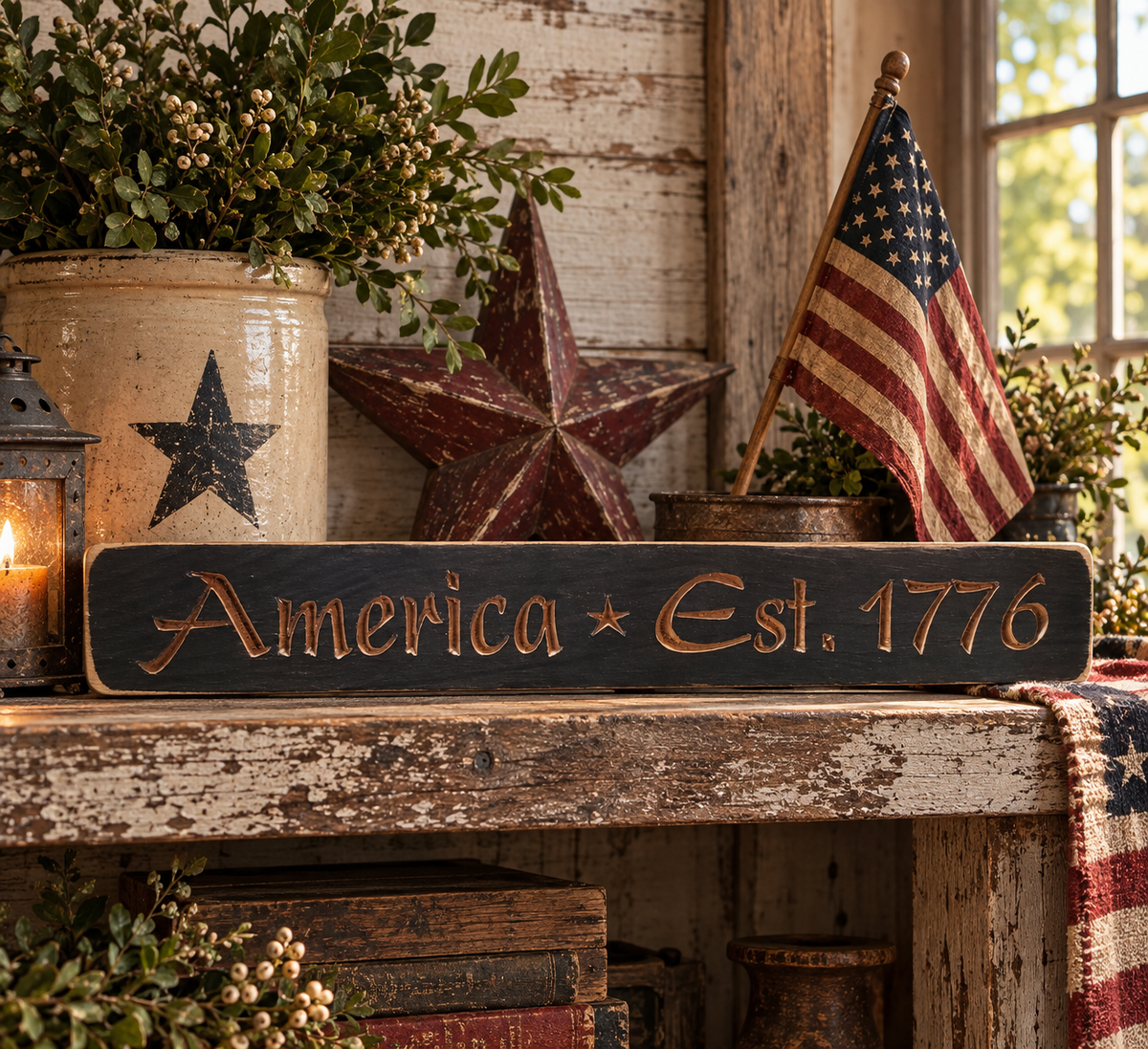 America Est. 1776 Rustic Americana Sign