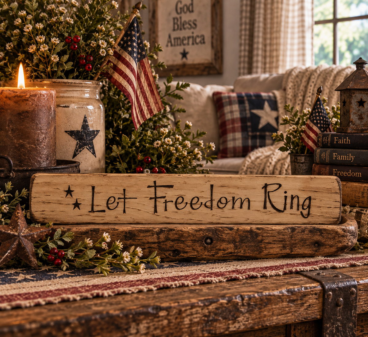 Let Freedom Ring Rustic Americana Sign