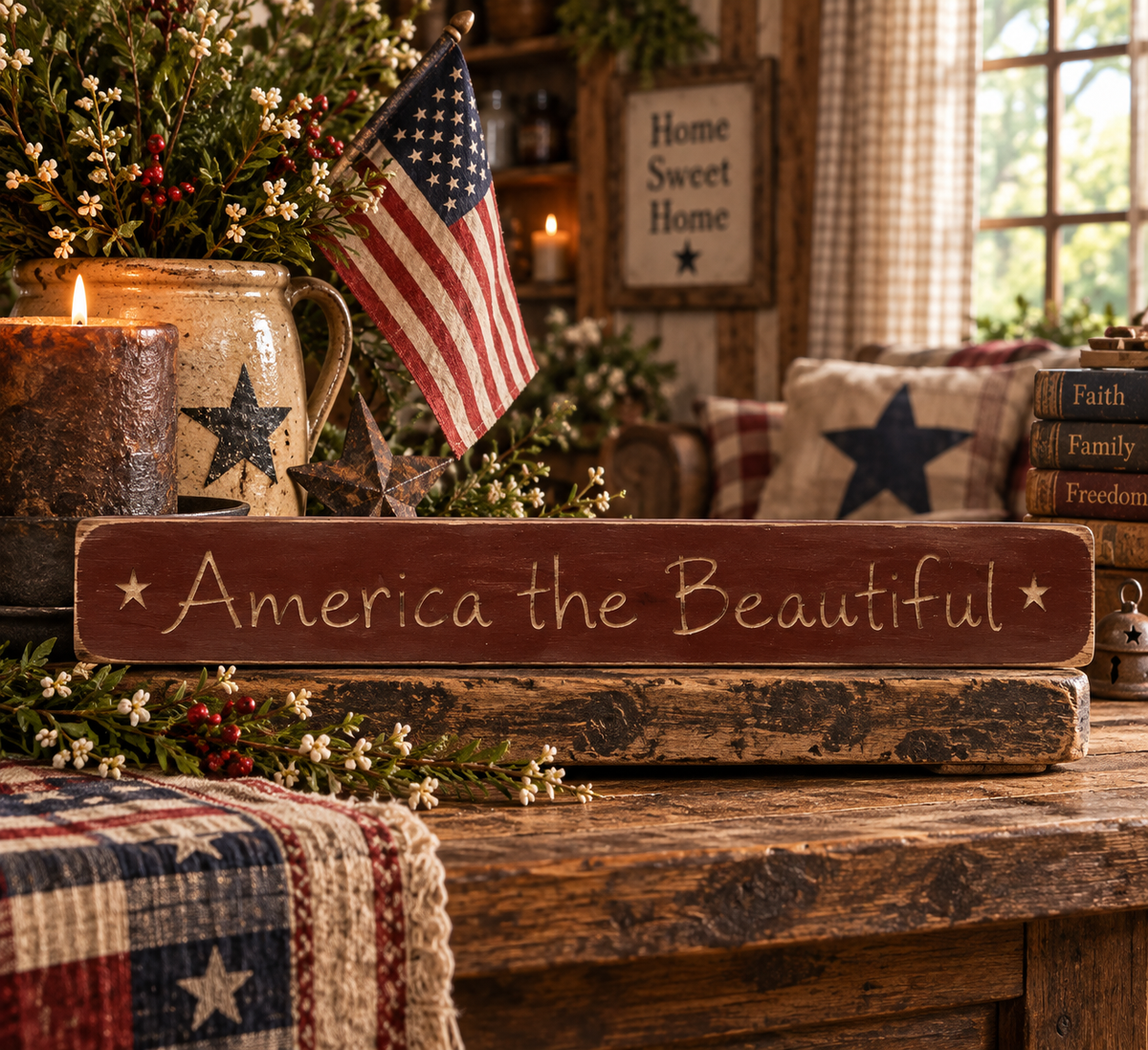America the Beautiful Rustic Americana Sign