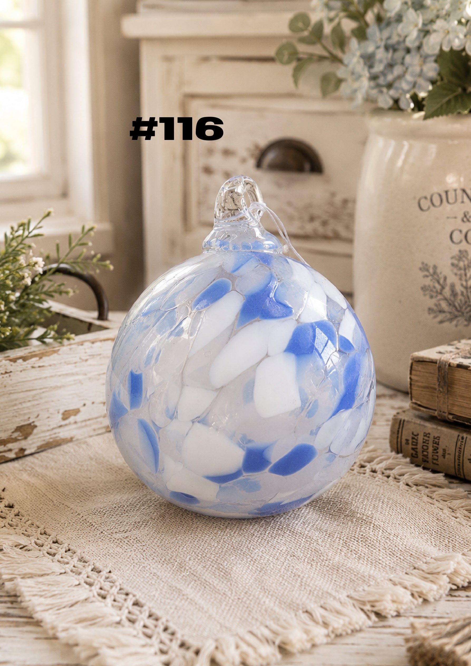 Blue Skies Hand-Blown Glass Ornament #116