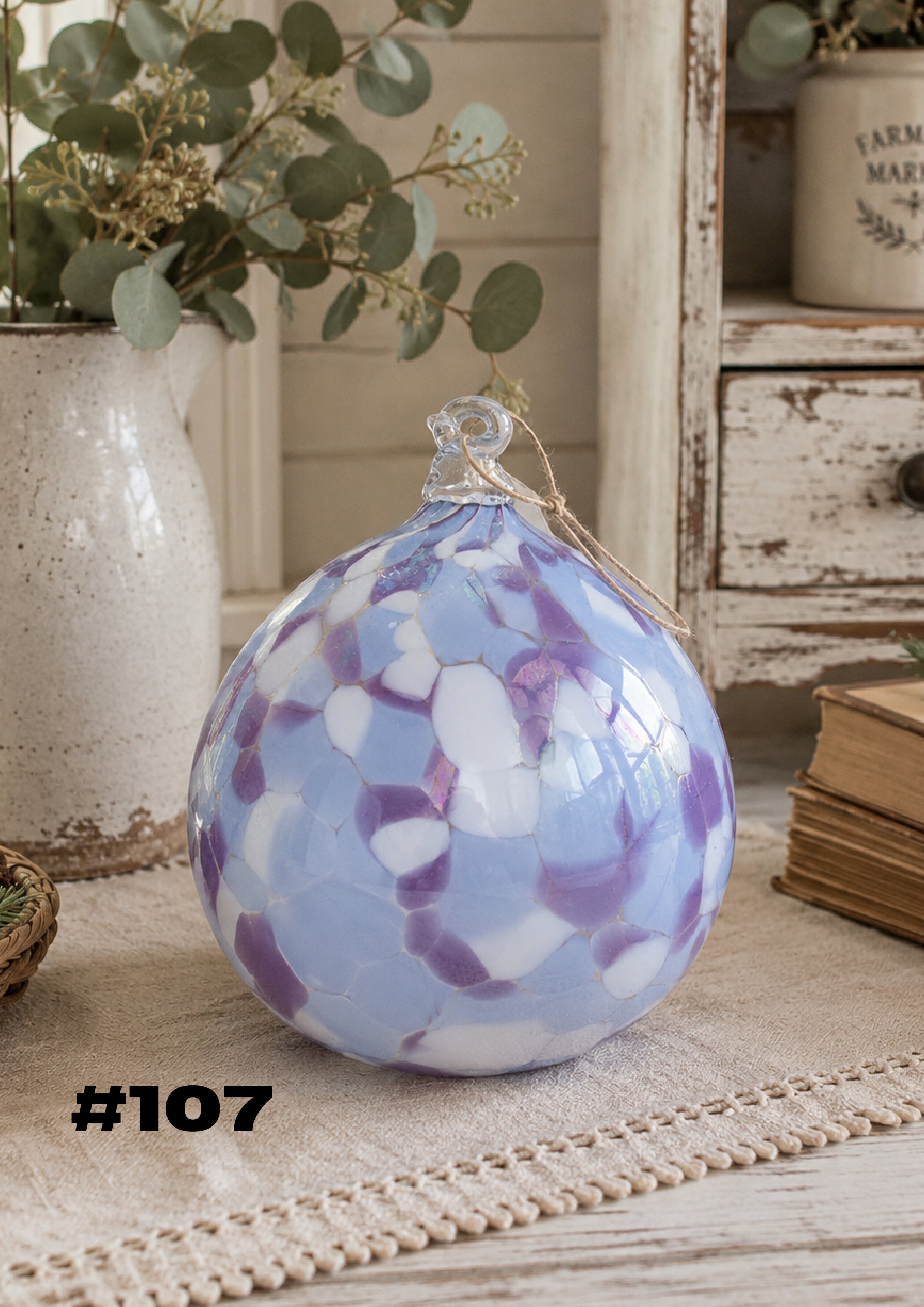Periwinkle Petals Hand-Blown Glass Ornament #107