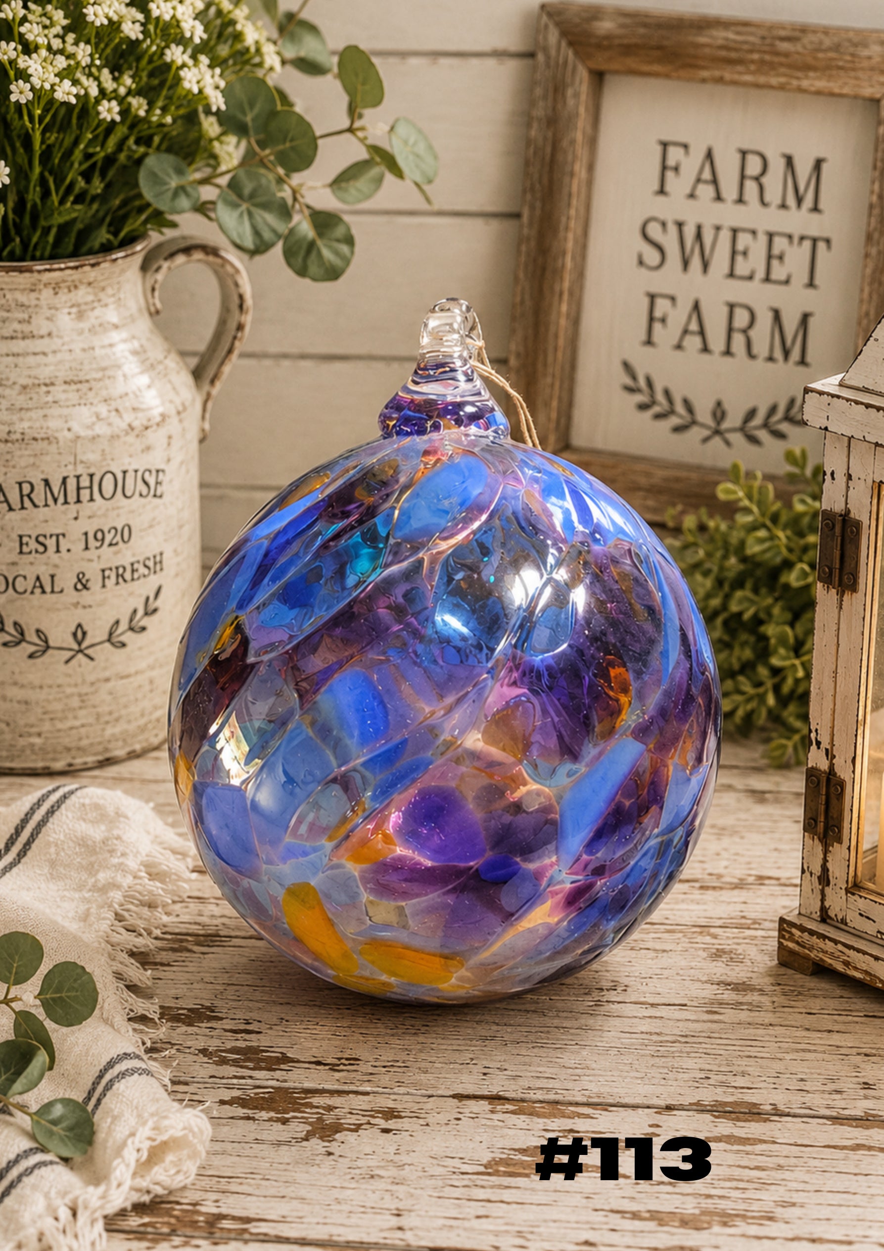 Twilight Mosaic Hand-Blown Glass Ornament #113