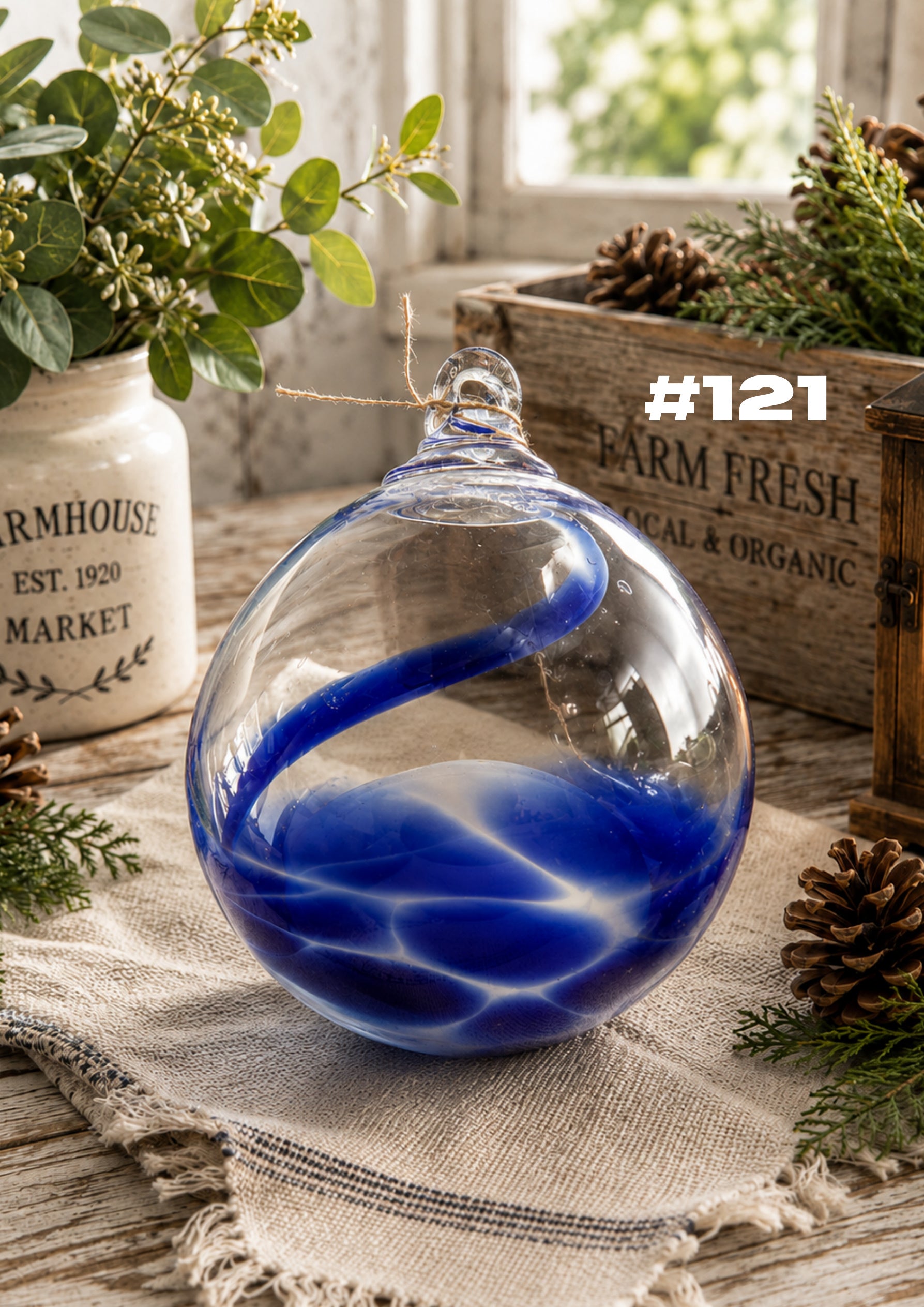 Sapphire Current Hand-Blown Glass Ornament #121