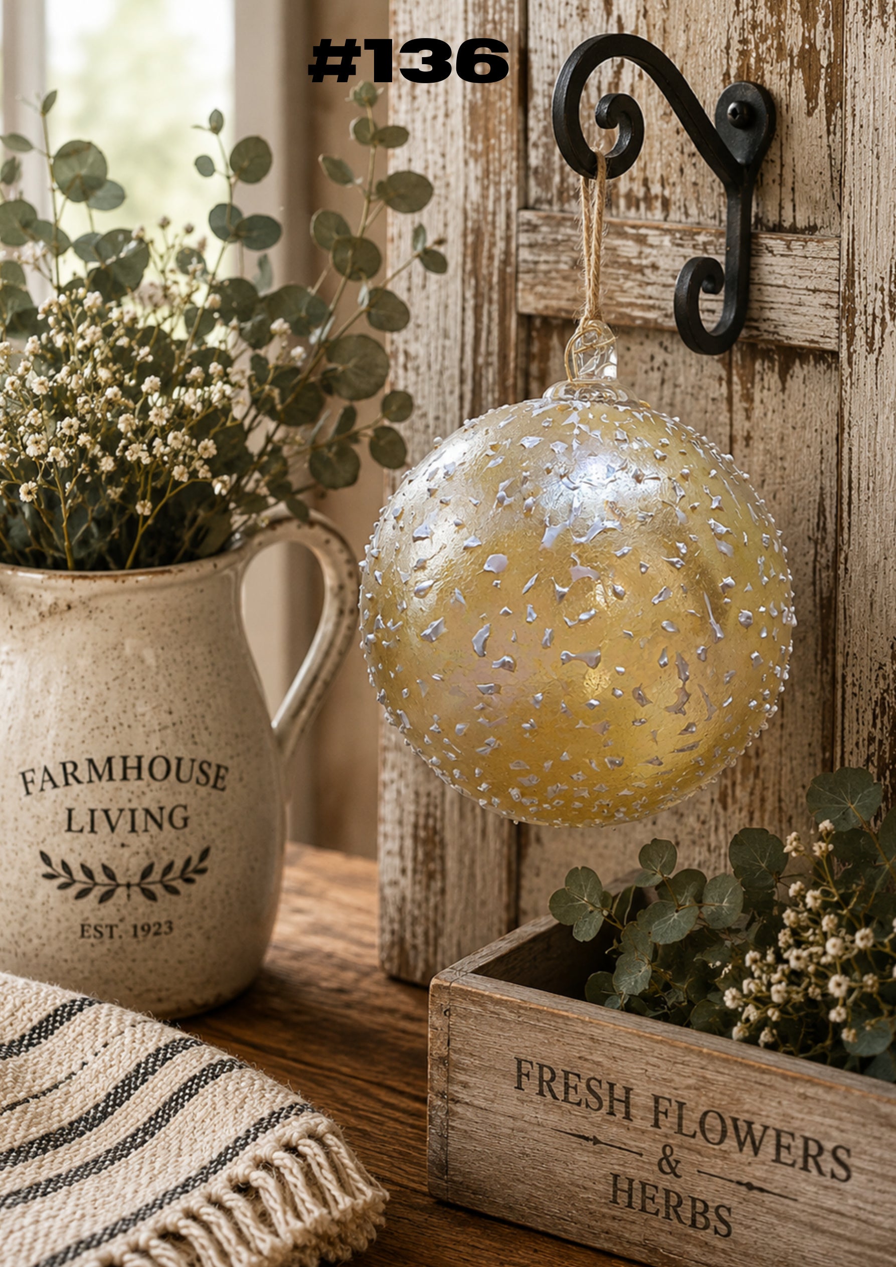 Golden Frost Hand-Blown Glass Ornament #136