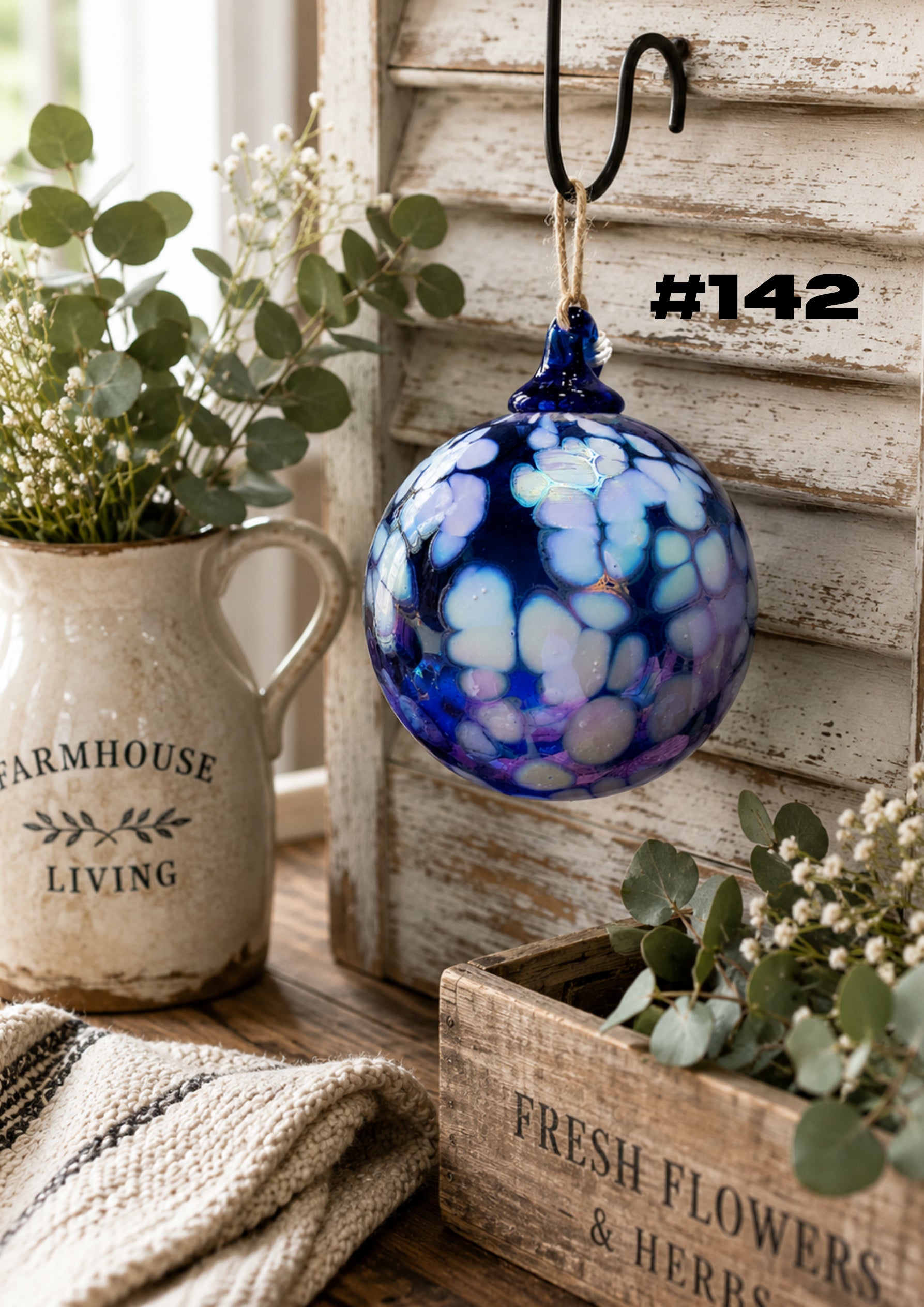 Midnight Hydrangea Hand-Blown Glass Ornament #142