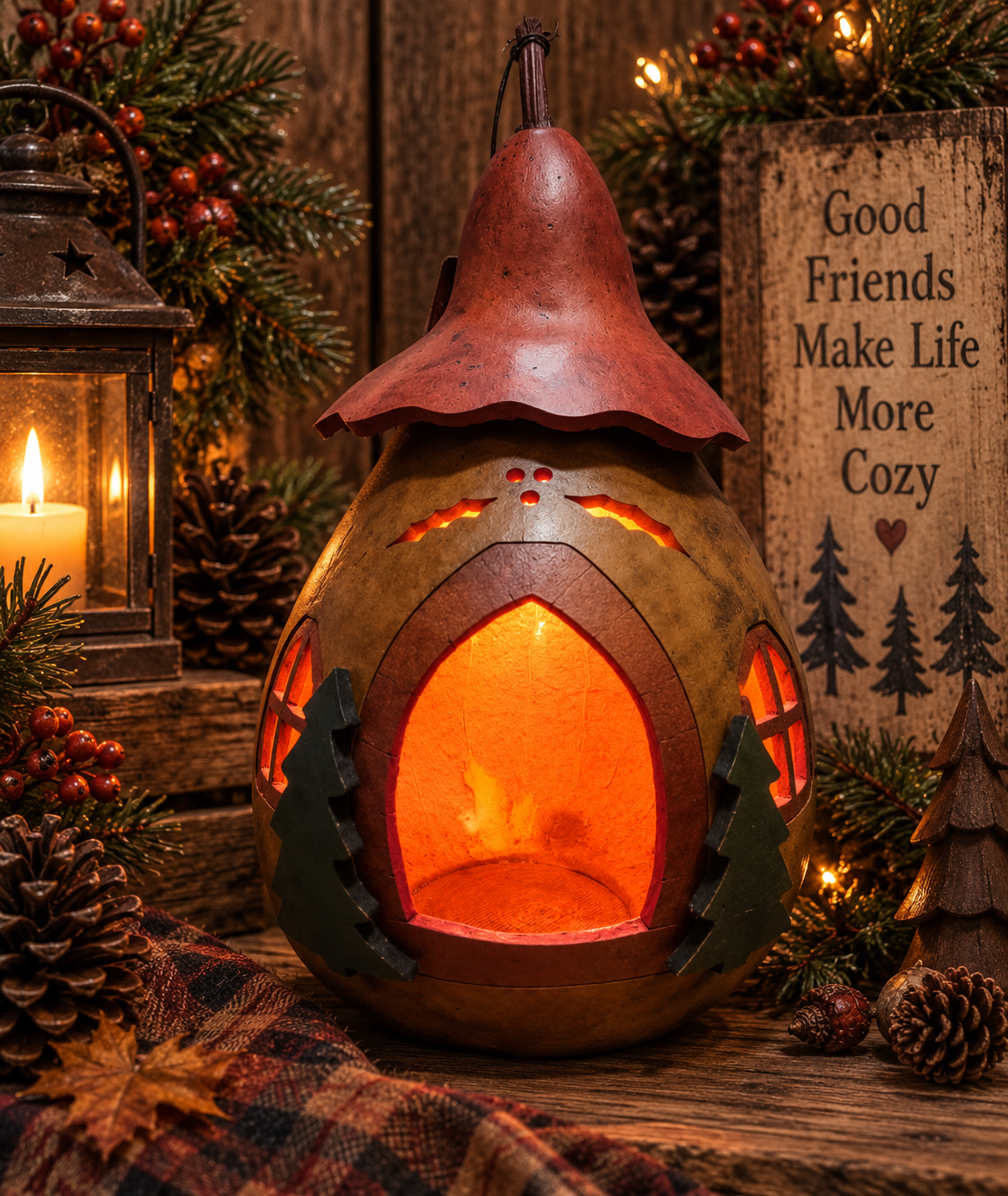 Woodland Cottage Gourd – Handmade Primitive Decor